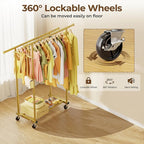 HYSEYY Double Rods Clothes Rack, Sturdy Rolling Clothing Rack, Portable Clothing Racks for Hanging Clothes - Metal Garment Ra