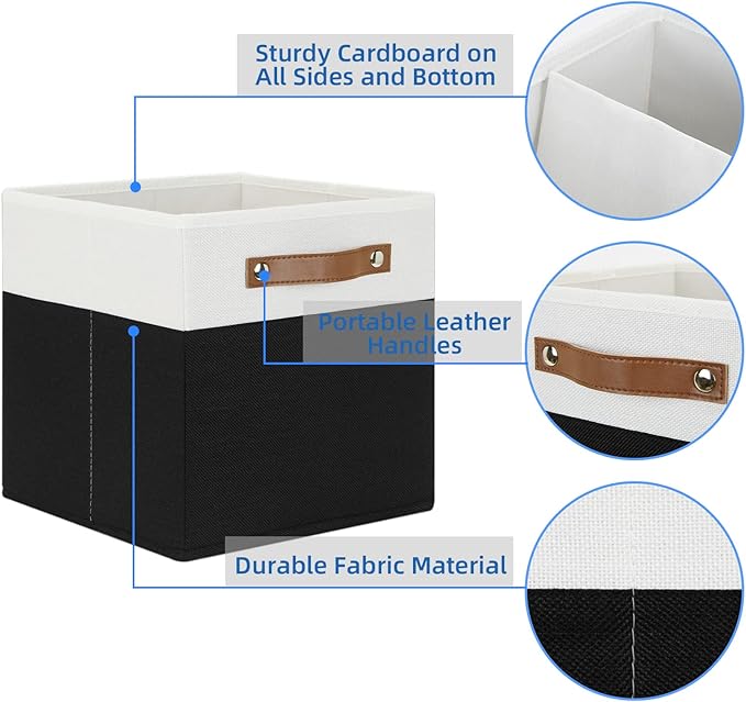 Temary 11 inch Cube Storage Bin 4 Pack Fabric Storage Cubes for Home, Fabric Storage Bin Storage Cube Bins with Leather Handl