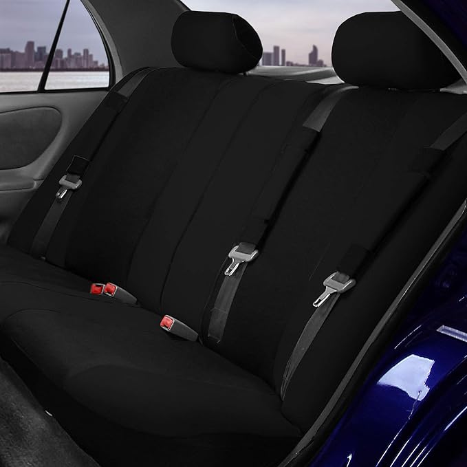 FH Group Light & Breezy Flat Cloth Cars Seat Covers Combo Steering Wheel Cover & Seat Belt Pads, Airbag and Split Rear Univer
