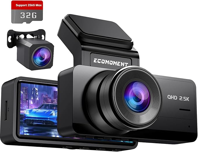 Dash Cam Front and Rear, 2.5K Dual Dash Camera for Cars, Car Camera with 3.16" IPS Screen, 170° Wide Angle, WDR Night Vision,