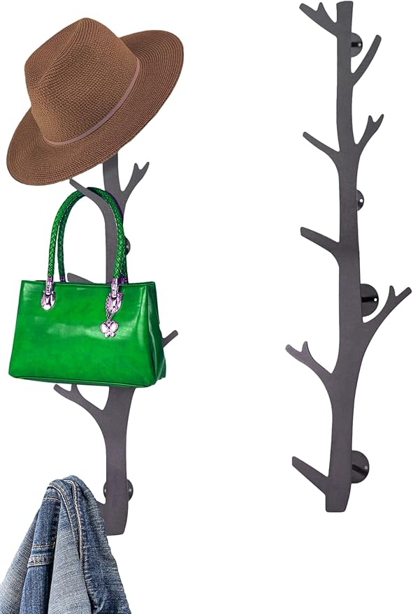 TERRA HOME Tree Branch Coat & Hat Rack Wall Mount with 8 Vertical Hooks for Caps, Coats, Purse & More Modern Storage Dog Leas