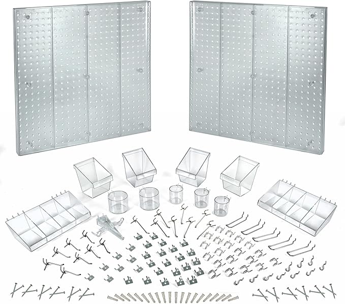 Azar Displays 900988-CLR 125-PIECE PEGBOARD ORGANIZER KIT (2-24"X 24"), Clear