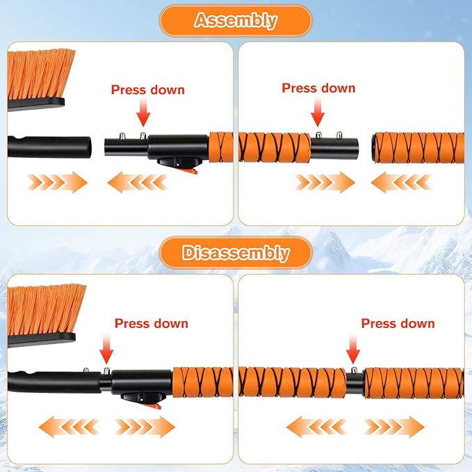 Extendable Snow Brush and Ice Scraper for Car, 30"-35"-39" Adjustable Long Handle & 4.3" Ice Chipper, 360° Pivoting Brush Head & Comfortable Antiskid Grip