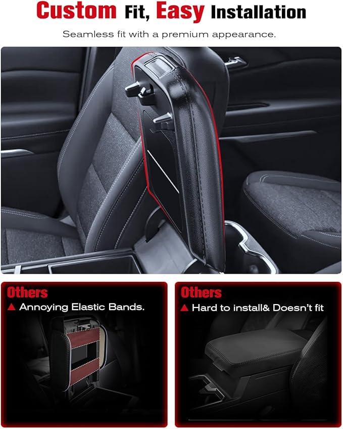 for 2024~2026 Chevy Traverse/GMC Acadia 2-in-1 Silicone Center Console Armrest Cover& Armrest Hidden Privacy Tray - [OEM Design& Friendly Liquid Silicone Rubber] - Thin Black