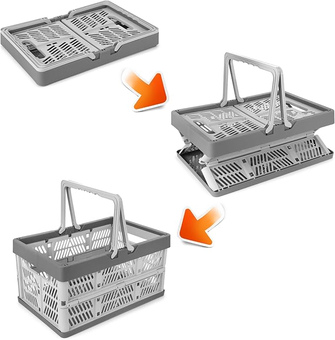 Domiella 2-Pack Foldable Storage Baskets, Collapsible PP Crates with Handles - 20L Capacity, Strong and Portable for Home Org