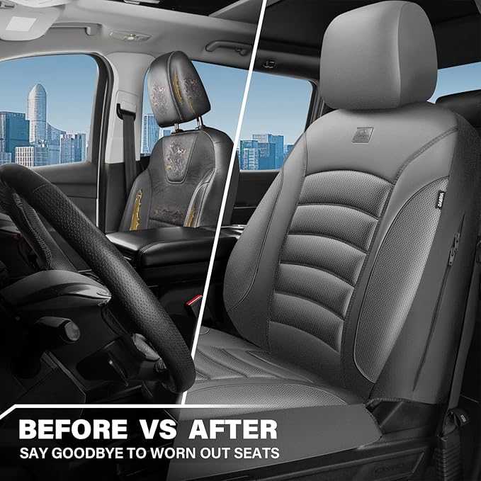 CAR PASS 3D Foam PU Leather Car Seat Covers, Universal Seat Covers Front 2 for Trucks SUV Sedan Automotive Seat Covers Armres