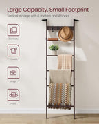 VASAGLE Blanket Ladder Shelf, 6-Tier Ladder Rack for Storage and Decor with 4 Removable Hooks, Decorative Farmhouse for The L