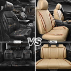 CAR PASS Beige Leather Car Seat Covers, Breathable Waterproof Nappa Automotive Seat Covers Full Set, Anti-Slip Driver Seat Cu