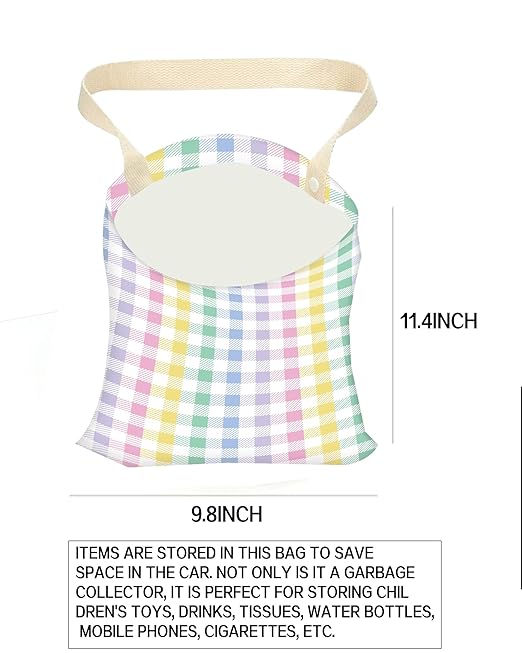 Car Trash Can, Durable Hanging Car Trash Garbage Bag, Cute Automotive Garbage Cans Organizer, Cute Rainbow Checkerboard