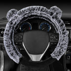 BDK Faux Fur/Wool/Sheepskin Steering Wheel Cover for Women - Cute, Bear Fur, Soft, Fluffy, and Warm, Great for Winter Gray wi