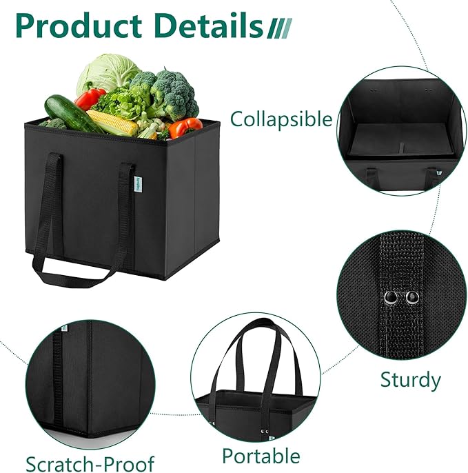 Reusable Grocery Bags Foldable 4-Pk, Heavy Duty Large Reusable Shopping Bags with Handles, Collapsible Tote