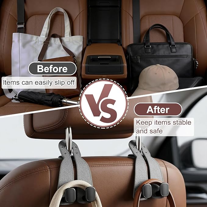 2 Pack Car Seat Back Double Hook, Headrest Hooks for Car, 2026 New Car Seat Back Organizer Storage Hook for Handbag, Purse, Coat Bags, and Accessories