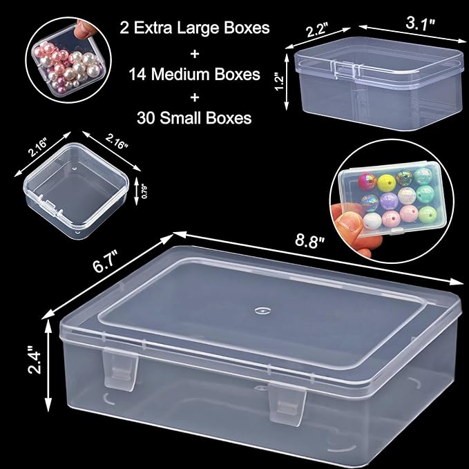 46Pcs Bead Organizer Set, Premium Small and Medium Clear Plastic Storage Boxes for Jewelry Making Crafts Screws Seeds DIY Bra