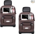 2PCS Car Backseat Organizer, Leather Multi-Pocket Seat Back Protector with Foldable Table Tray, Multifunctional Vehicle Storage Organizer Kick Mat for Kids Toddler Travel (Coffee)