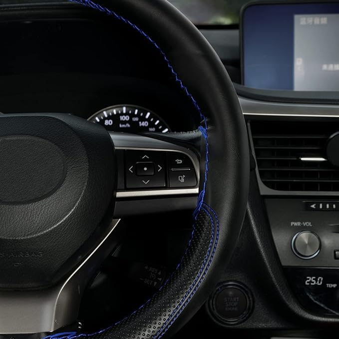 AUTOXBERT Sports Style Hand Sew Steering Wheel Cover Microfiber Leather Car Auto Steering Wheel Cover Stitch on Wrap for Cars