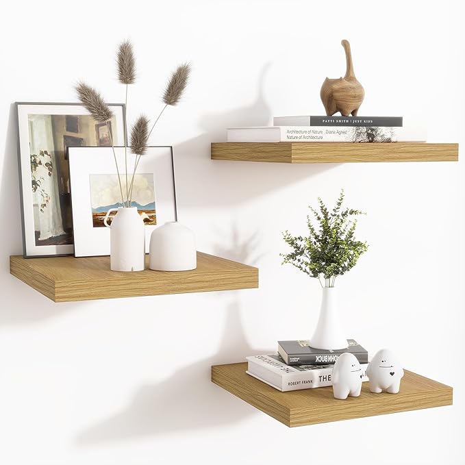 Fun Memories Floating Shelves for Wall - 12 Inch Square Shelves with Invisible Brackets, Small Wall Shelf for Living Room, Ba