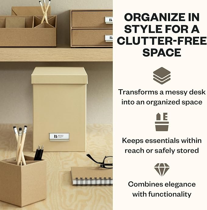 Bigso John Fiberboard Label Frame Desktop File Storage Box - Document Organizer for Important Paperwork - Durable Hanging Fil