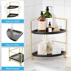 FSyueyun 2-Tier Corner Bathroom Counter Organizer, Tool-Less Installation Vanity Shelf Small Plastics Countertop Makeup Tray 