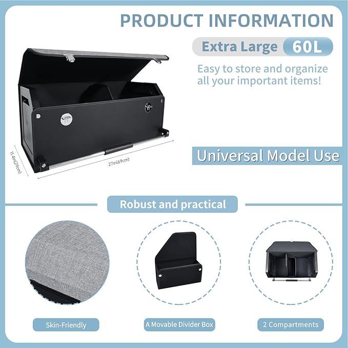 XCF SUV Trunk Organizer, Collapsible Car Trunk Organizer with Lid and Sturdy Handle Car Trunk Leather Storage Box SVU Cargo S