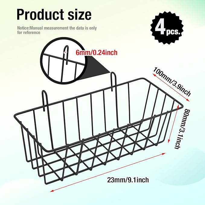 4 Pcs Gridwall Accessories 9"x4"x3" Hanging Basket Wall Mounted Grid Plate Wire Basket for Kitchen Grid Plate Wall Mounted St