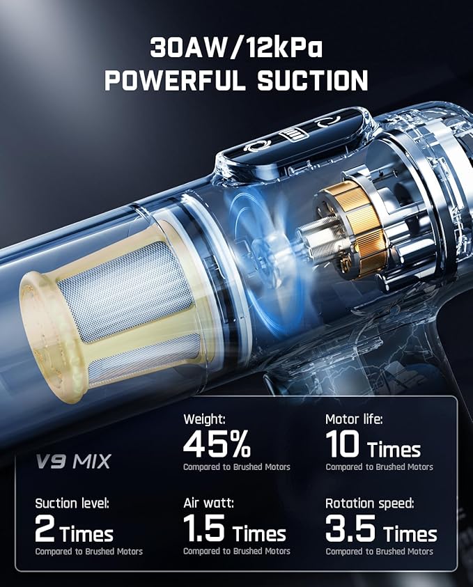 Fanttik Slim V9 Mix Car Vacuum, 4 in 1 Handheld Air Duster, 12000PA Suction Power with Smart LED Display, Cordless Portable M