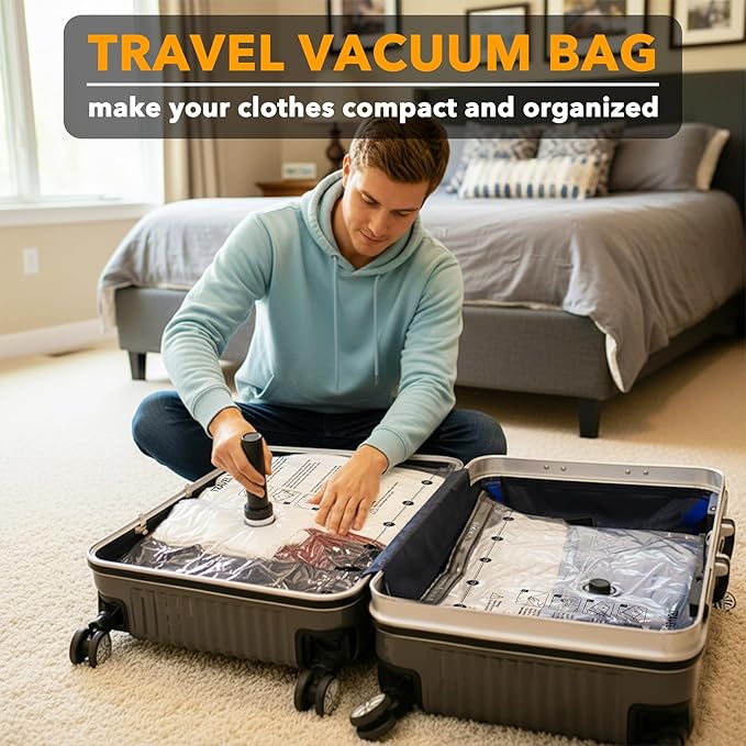 SpaceAid Travel Vacuum Bags for Luggage with Electric Pump, 27 Pack Vacuum Seal Bags for Clothing Travel, Space Saver Compres