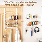 Over Door Hat Organizer 3 Tier Wall Mounted Hat Rack with 2 Adjustable Metal Basket and 3 Hooks Hat Organizer for Baseball ca