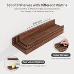 Axeman Picture Ledge Shelf | 16 Inch Walnut Floating Shelves Set of 3 | Rustic Wood Wall Shelves with Lip | 16" Walnut Pictur