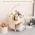 Yieach Countertop Makeup Organizer for Vanity,Large Capacity Skincare Organizers With Drawers and Makeup Brush Holder,Cosmeti