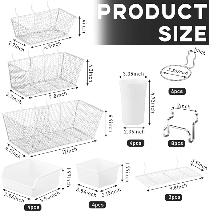 Sieral 30 Pcs Pegboard Organizer Accessories Kit Includes Peg Board Shelving Storage Basket Organizer Bins Hooks Loops Cup wi