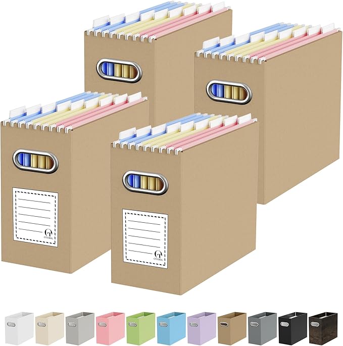Oterri File Organizer Box, Portable Collapsible Cardboard File Folder Organizer with Handle for Letter Size Hanging Files, Do