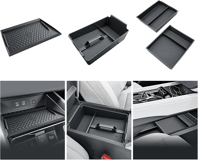 BIBIBO 4Pack for 2025 2026 Nissan Murano Center Console Organizer 2025+ Nissan Murano Console Armrest Tray+Wireless Charging Mat +Under Console Trays 2025 Murano Insert Organizer 2025 Murano