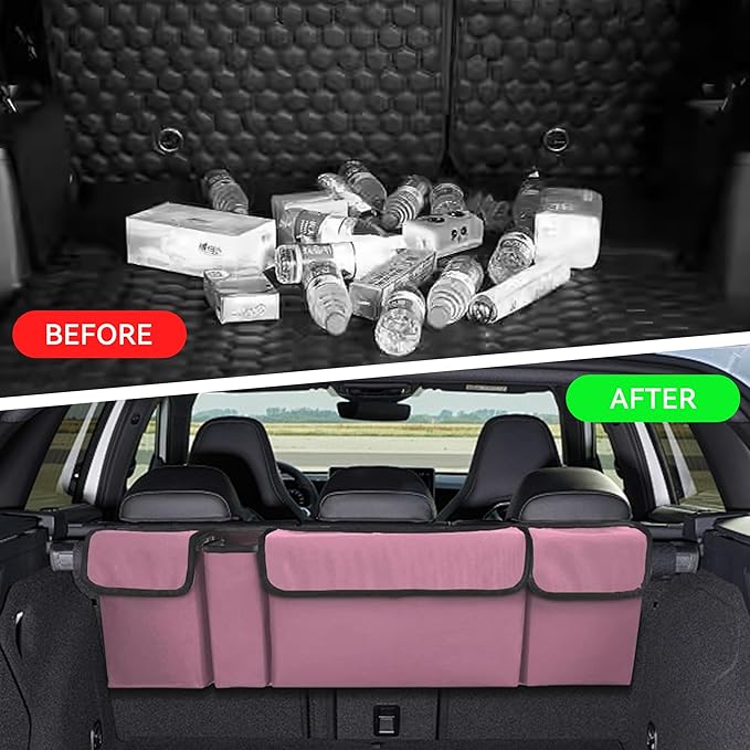 Car Trunk Organizer, Waterproof Collapsible Cargo Bag with 4 Pockets,Backseat Hanging Large Storage with Adjustable Straps, St