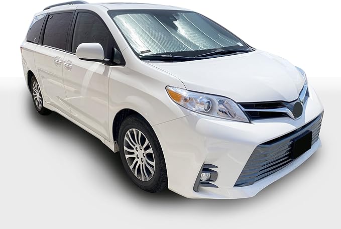 YelloPro Auto Custom Fit Front Windshield Sunshade Protector for 2011 2012 2013 2014 2015 2016 2017 2018 2019 2020 Toyota Sienna Minivan, L, LE, SE, XLE, Limited, Sun Shade Accessories, Made in USA