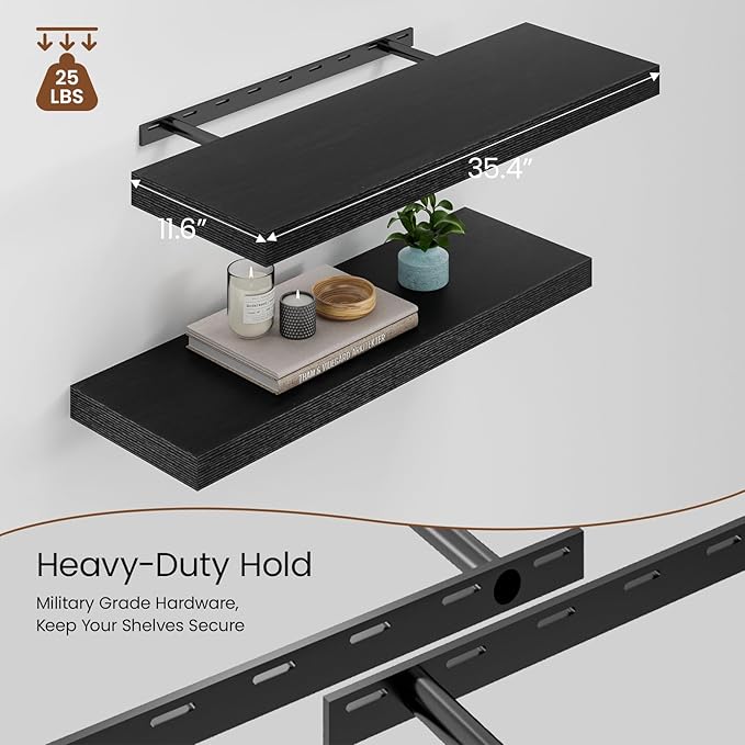 Heimlove 12inch Deep Floating Shelves for Wall, Mounted Shelves 36" W x 12" D x 1.5" H, wall Shelf for Bedroom Living Room Ba