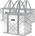 BALEINE 3Pk Reusable Grocery Bags, Foldable Shopping Bags for Groceries with Reinforced Bottom & Handles (Plaid Check)