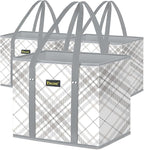 BALEINE 3Pk Reusable Grocery Bags, Foldable Shopping Bags for Groceries with Reinforced Bottom & Handles (Plaid Check)