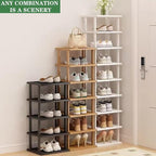 SAN HE Bamboo Shoe Rack 17 Tier- Vertical Shoe Rack for Small Spaces, Tall Narrow Shoe Rack Organizer for Closet Entryway Cor