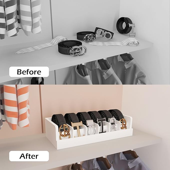 Belt Organizer for Drawer - Bamboo Belt Storage Organizer | Belt Rack for Closet Wall Mount Men Women Tie Sock Bra Scarf Ribb