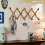 WGFKVAS Hat Rack for Wall with 14 Hooks, Solid Wooden, Expandable Coat Rack Wall Mount for Coats, Hats, Bags, Baseball Caps, 