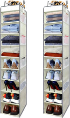 2 Pack Large-Sized Hanging Shoe Organizer 10-Shelf, Sturdy Hanging Closet Organizer with 8 Side Pockets, Wider Hanging Shelve