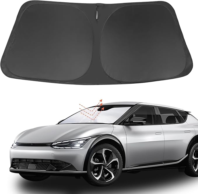 Front Windshield Sun Shade Foldable Car Front Window Sun Shade Windshield Shade Custom Fit for 2022-2026 Kia EV6 Block UV Rays Accessories Heat Keep Cooler