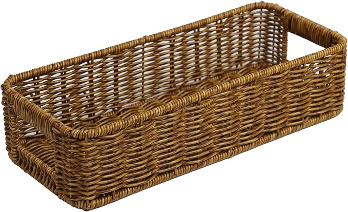 Basket for Toilet Paper Storage, Waterproof Wicker Baskets for Bathroom Counter Organizer, Small Storage Basket for Organizin