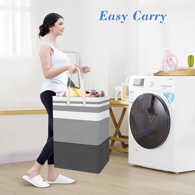 BlissTotes 3-Pack Laundry Basket, Freestanding＆Waterproof Laundry Hamper, Collapsible Tall Clothes Hamper with Easy Carry Han