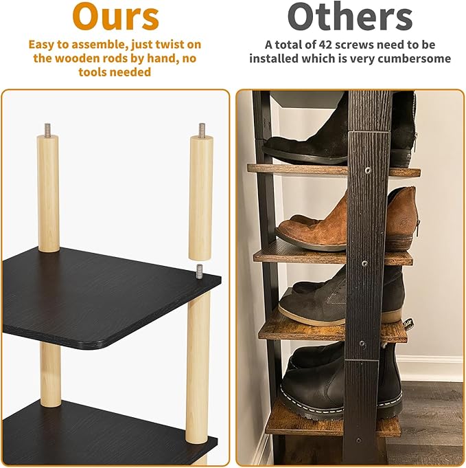 LUCKNOCK Vertical Shoe Rack, 8-Tier Tall Narrow Shoe Organizer for Entryway, Closet, Dorm & Small Spaces, Freestanding Wooden