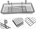 2pcs Black Metal Wire Wall Mount Storage Basket Organizer Hooks Versatile Grid Panel Display Rack for Office Kitchen Bathroom