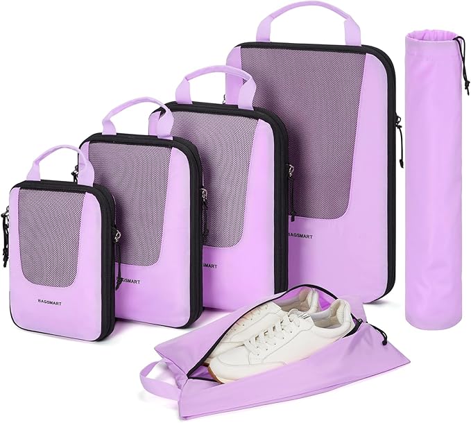 BAGSMART Compression Packing Cubes for Travel, 6/5/4set Lightweight Packing Organizers, Summer Travel Essentials Suitcase Org