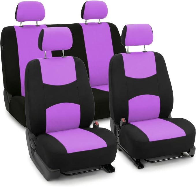 FH Group Automotive Seat Covers Flat Cloth Full Set Purple Car Seat Covers, Rear Solid Bench Universal Fit and Car Seat Prote