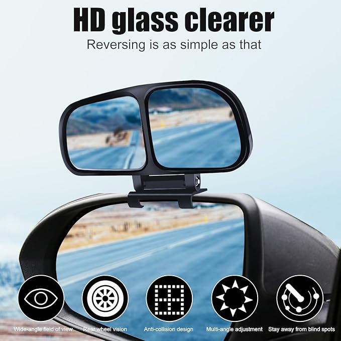 Car Blind Spot Mirror Exterior Retrofit Rearview Wide Angle Reversing Auxiliary Mirror,HD Glass Wide View Field Double-Side Mirror 360°Adjustable, Right