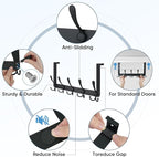 TICONN Over The Door Hooks, 5 Heavy Duty Tri Coat Rack All Metal Coat Hanger for Bathroom Bedroom Dorm (Matte Black, 1PK, Fit